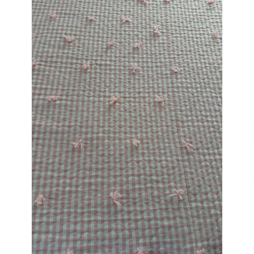 Handmade Reversible Pink Gingham Quilt 88x86 Cotton Tie Quilt Cottagecore